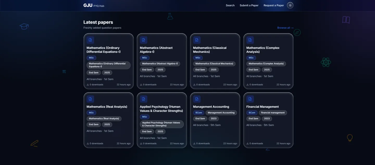 GJU PYQ Platform — screenshot 2