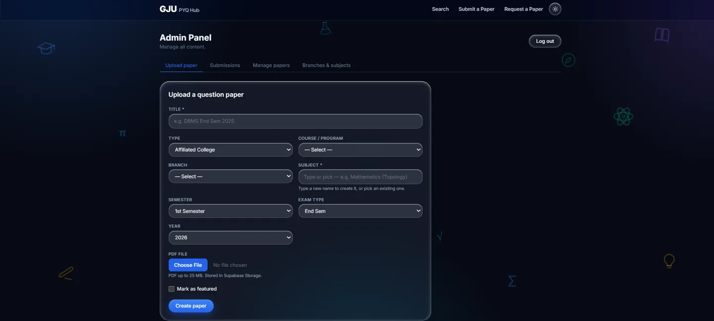 GJU PYQ Platform — screenshot 3