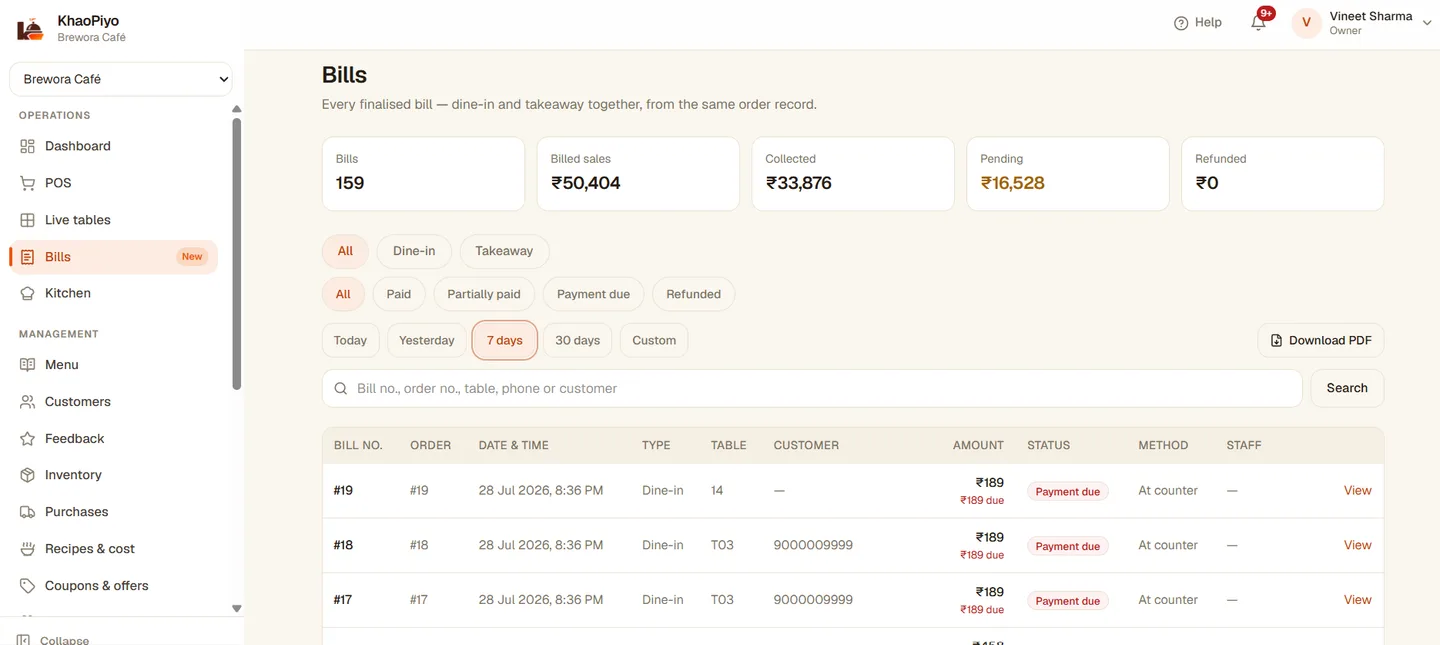 KhaoPiyo — Café POS & Operations Platform — screenshot 3